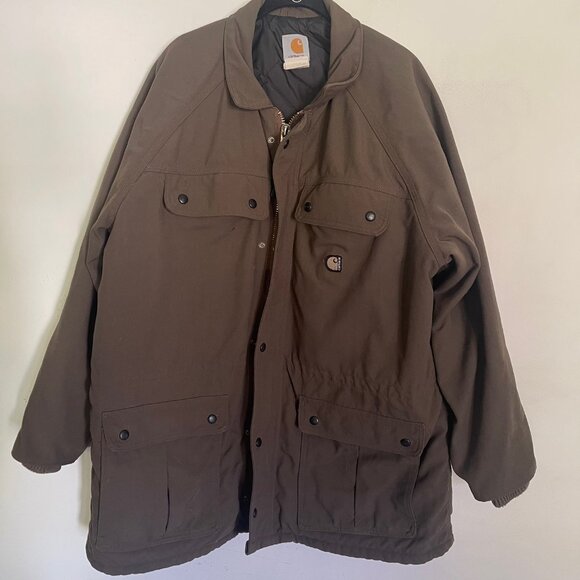 Vintage CARHARTT 4 Pocket Quilt Lined Chore Field Jacket Brown Mens XL Reg T3 - Picture 1 of 16
